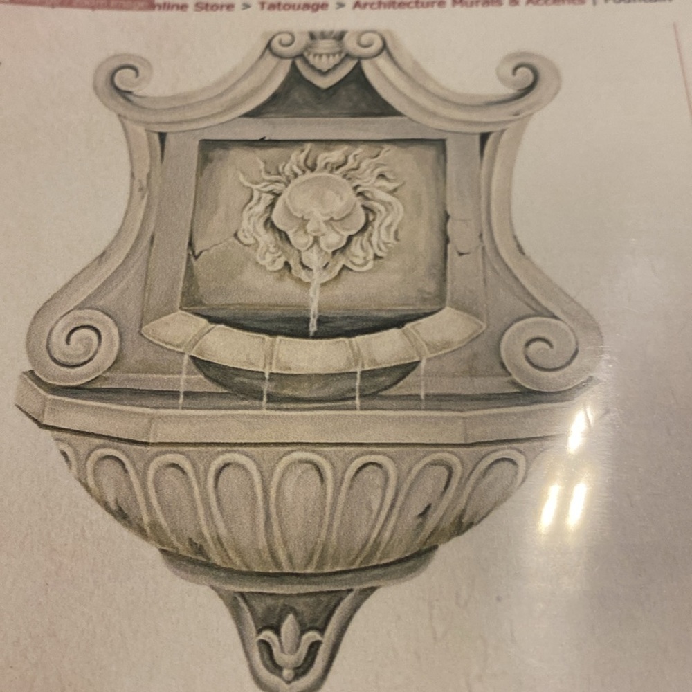 Tatouage Decorative Hand Painted Wall Rub on Mural - Gray Water Fountain